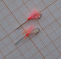 бородки на корюшку бородка вата ZAK  розовый УФ  с люрекс  коралловая точка атаки . Крючок № 3 мм длинный серебро колечко цена за 10 бородок на корюшку