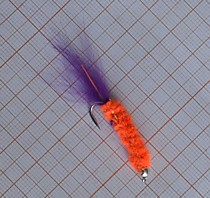 Стример Универсальный №6  Мушка на симу , мальму гольца с хвостом  Шерсть песца Премиум  Фиолет и телом WOOLU BUGGER  FL FIRE ORANGE WAPSI 