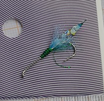 Игла на корюшку Терминатор № 6 мм с крылом голубая голография Хаябутса  синим УФ антроном и зеленой точкой атаки