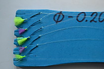 Гирлянда для Зубаря и Наваги Пятерочка-- 5 крючков Маруто Синий Угорь №6 мм( 11) с Мухами Светофором зеленый+ пурпурный махер флюарисцент Цак- поставляется на мотовильце 