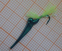 Зимняя вольфрамовая блесна на корюшку Креветка   Зеленая - с Мушкой УФ лимонный  реликтовый ZAK 