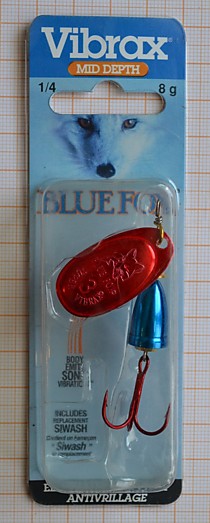 Блесна на Кижуча-блесна Блюфокс,оригинал,вертушка в виде красного лепестка и синего колокольчика-8гр BLUE FOX №3