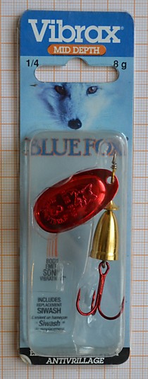 Блесна на Кижуча-блесна Блюфокс,оригинал,вертушка в виде красного лепестка и золотого колокольчика-8гр BLUE FOX №3