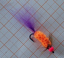 мушка на симу, мальму , гольца и крупного хариуса Шинель Оранж № 10 с хвостиком мягкий песец фиолет Уф